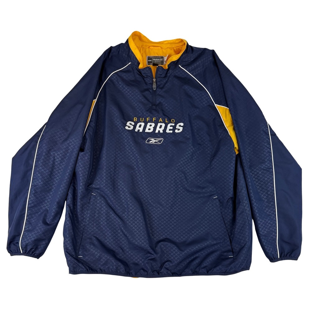 Reebok Buffalo Sabres Windbreaker Mens 2XL Navy Blue NHL Quarter Zip Pullover